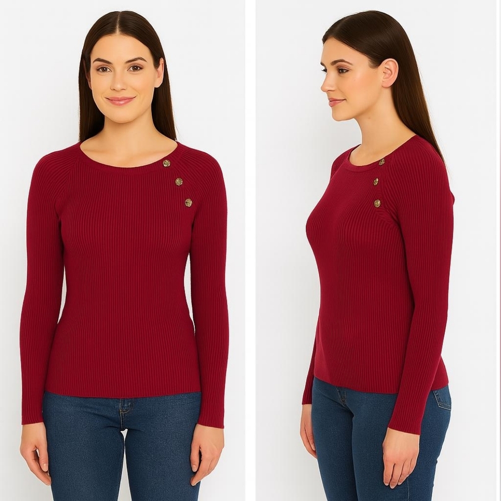 Women's Ribbed Pink Sweater - Picture 6 of 6